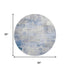 8' Denim Blue Gray And Silver Abstract Washable Round Rug With UV Protection
