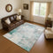 8' X 10' Teal Gray And Silver Abstract Washable Area Rug With UV Protection