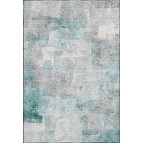 8' X 10' Teal Gray And Silver Abstract Washable Area Rug With UV Protection