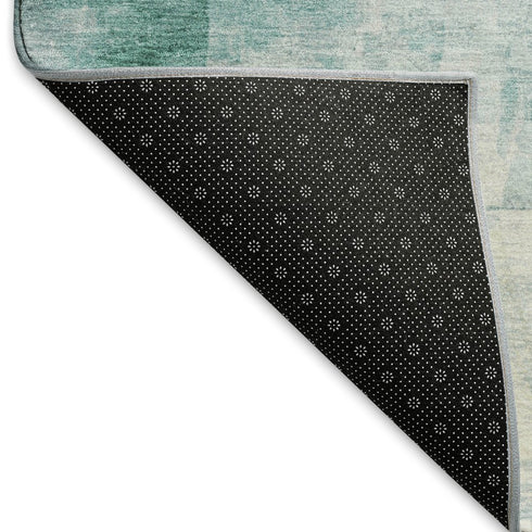 8' X 10' Teal Gray And Silver Abstract Washable Area Rug With UV Protection