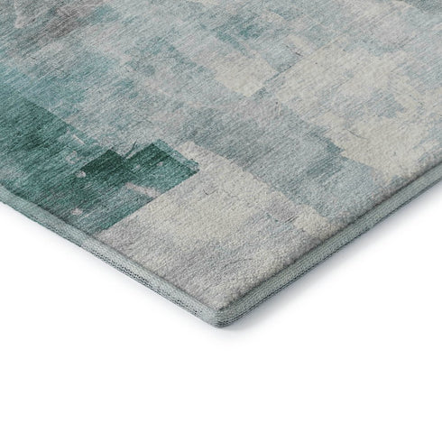 8' X 10' Teal Gray And Silver Abstract Washable Area Rug With UV Protection