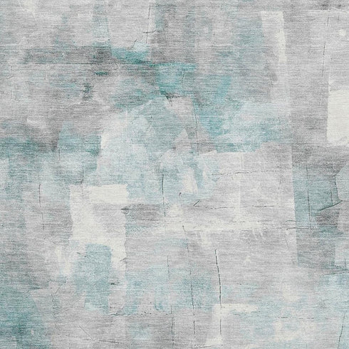 8' X 10' Teal Gray And Silver Abstract Washable Area Rug With UV Protection