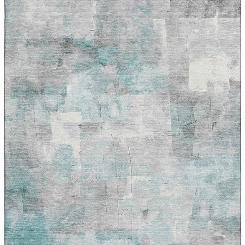 8' X 10' Teal Gray And Silver Abstract Washable Area Rug With UV Protection
