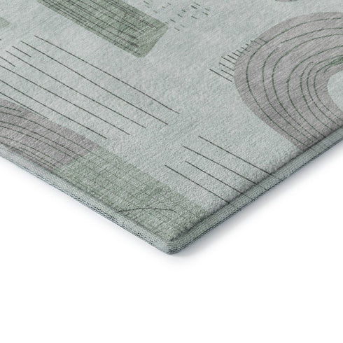 5' X 8' Mint Green Gray And Ivory Geometric Washable Area Rug With UV Protection