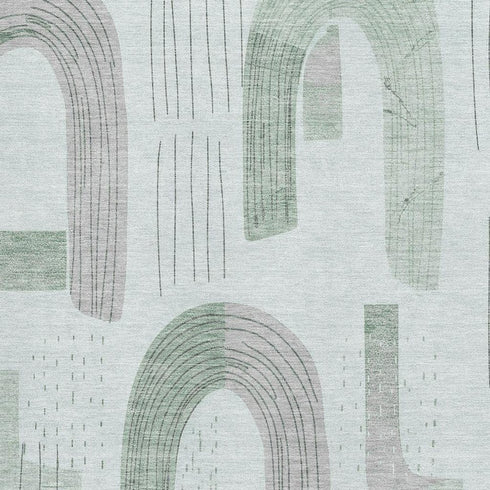 5' X 8' Mint Green Gray And Ivory Geometric Washable Area Rug With UV Protection