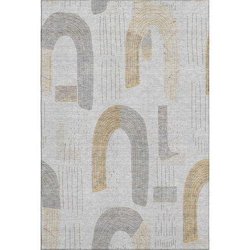 8' X 10' Silver Gold And Gray Geometric Washable Area Rug With UV Protection