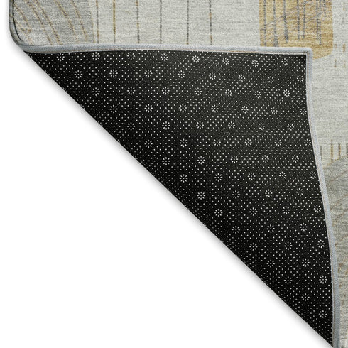8' X 10' Silver Gold And Gray Geometric Washable Area Rug With UV Protection