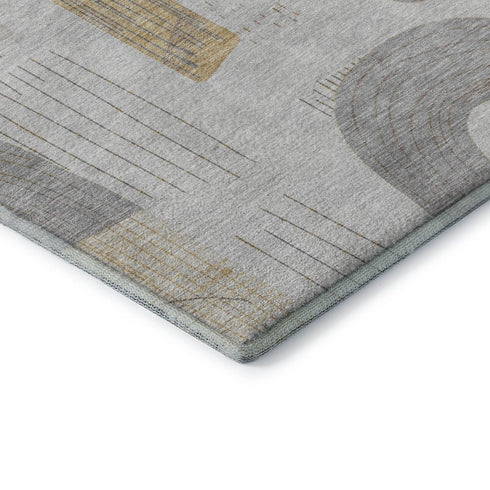 8' X 10' Silver Gold And Gray Geometric Washable Area Rug With UV Protection