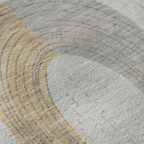 8' X 10' Silver Gold And Gray Geometric Washable Area Rug With UV Protection