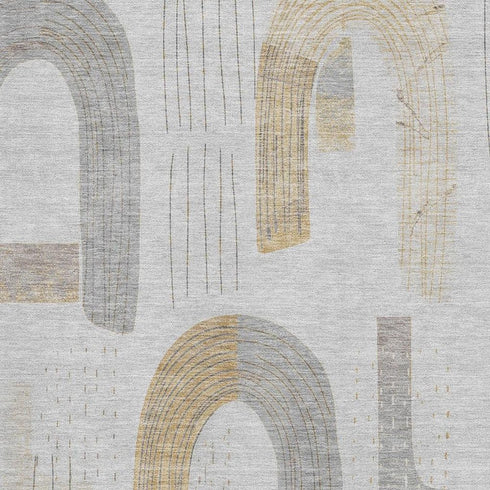 8' X 10' Silver Gold And Gray Geometric Washable Area Rug With UV Protection