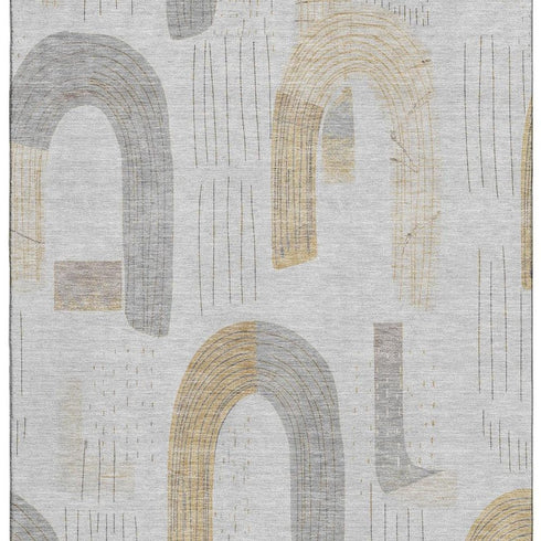 8' X 10' Silver Gold And Gray Geometric Washable Area Rug With UV Protection