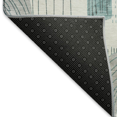 8' X 10' Teal Gray And Silver Geometric Washable Area Rug With UV Protection