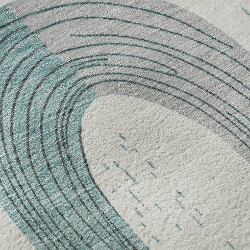 8' X 10' Teal Gray And Silver Geometric Washable Area Rug With UV Protection