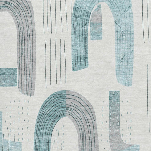 8' X 10' Teal Gray And Silver Geometric Washable Area Rug With UV Protection