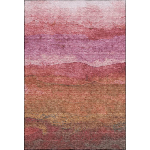 5' X 8' Blush Rust And Red Striped Washable Area Rug With UV Protection
