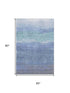 5' X 8' Blue And Teal Striped Washable Area Rug With UV Protection
