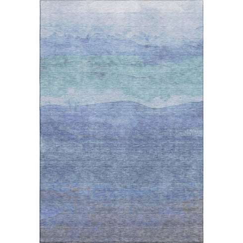 5' X 8' Blue And Teal Striped Washable Area Rug With UV Protection