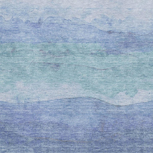 5' X 8' Blue And Teal Striped Washable Area Rug With UV Protection