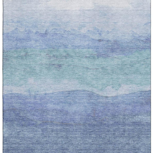 5' X 8' Blue And Teal Striped Washable Area Rug With UV Protection
