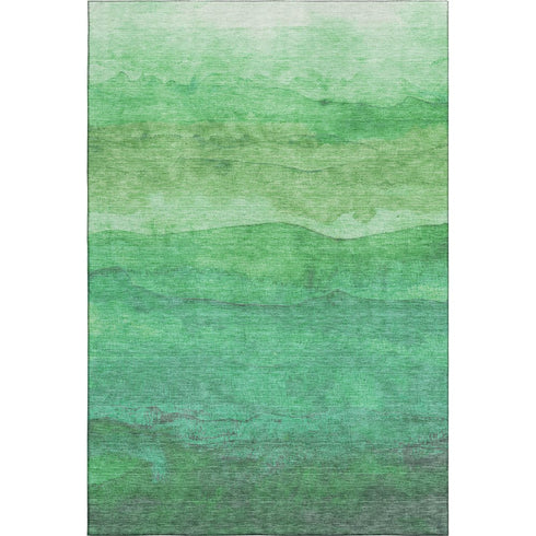 5' X 8' Green And Ivory Striped Washable Area Rug With UV Protection