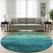 8' Teal And Green Striped Washable Round Rug With UV Protection