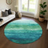 8' Teal And Green Striped Washable Round Rug With UV Protection