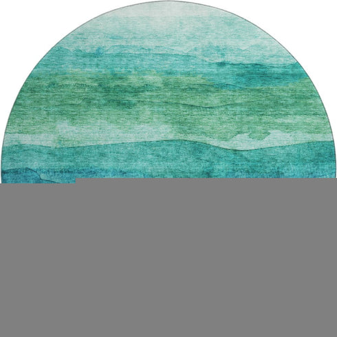 8' Teal And Green Striped Washable Round Rug With UV Protection