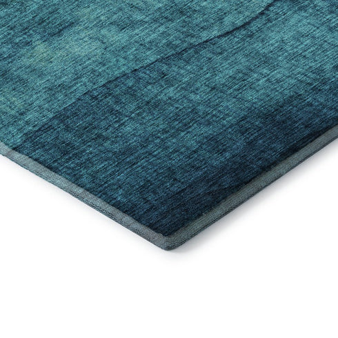 8' Teal And Green Striped Washable Round Rug With UV Protection