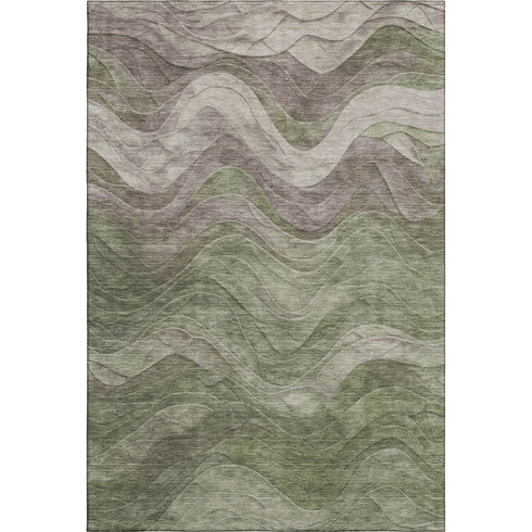 5' X 8' Green Taupe And Beige Abstract Washable Area Rug With UV Protection