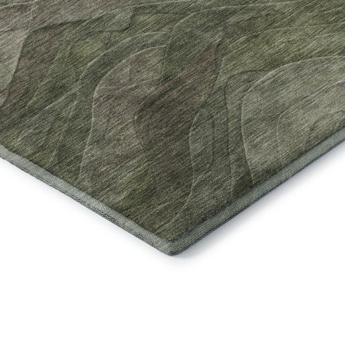 5' X 8' Green Taupe And Beige Abstract Washable Area Rug With UV Protection
