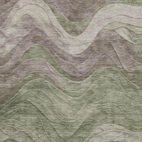 5' X 8' Green Taupe And Beige Abstract Washable Area Rug With UV Protection