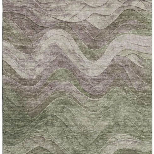 5' X 8' Green Taupe And Beige Abstract Washable Area Rug With UV Protection