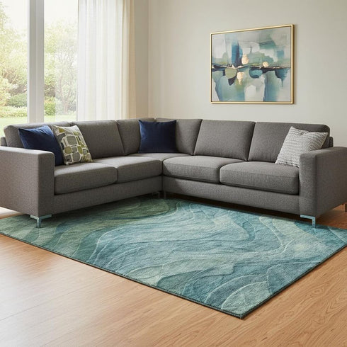 8' X 10' Teal And Green Abstract Washable Area Rug With UV Protection