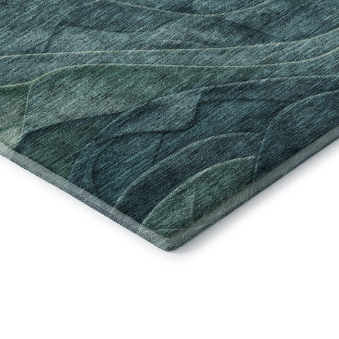 8' X 10' Teal And Green Abstract Washable Area Rug With UV Protection