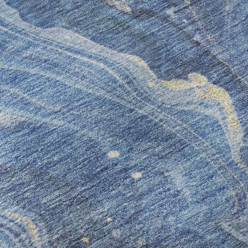 5' X 8' Blue Gold And Ivory Abstract Washable Area Rug With UV Protection