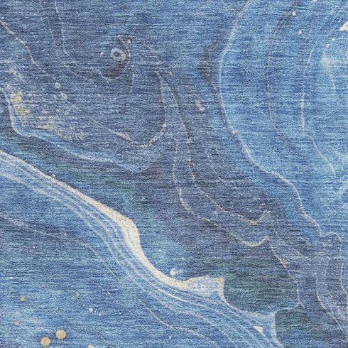 5' X 8' Blue Gold And Ivory Abstract Washable Area Rug With UV Protection