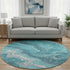 8' Teal Gray And Silver Abstract Washable Round Rug With UV Protection