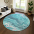 8' Teal Gray And Silver Abstract Washable Round Rug With UV Protection