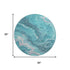 8' Teal Gray And Silver Abstract Washable Round Rug With UV Protection