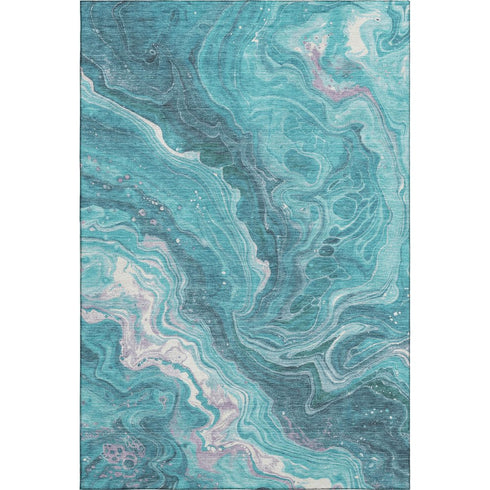 8' X 10' Teal Gray And Silver Abstract Washable Area Rug With UV Protection