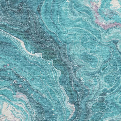 8' X 10' Teal Gray And Silver Abstract Washable Area Rug With UV Protection