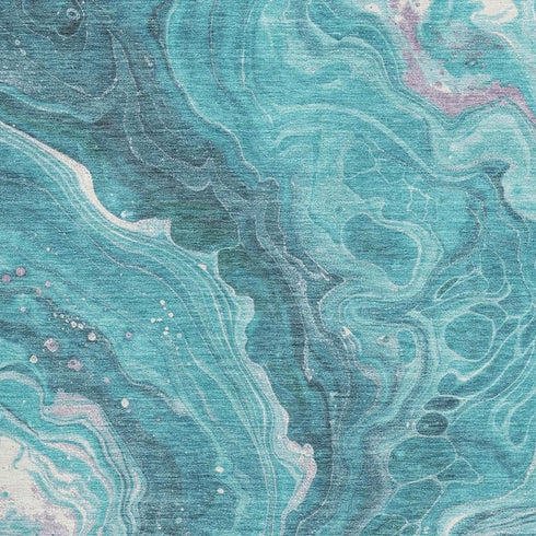 9' X 12' Teal Gray And Silver Abstract Washable Area Rug With UV Protection