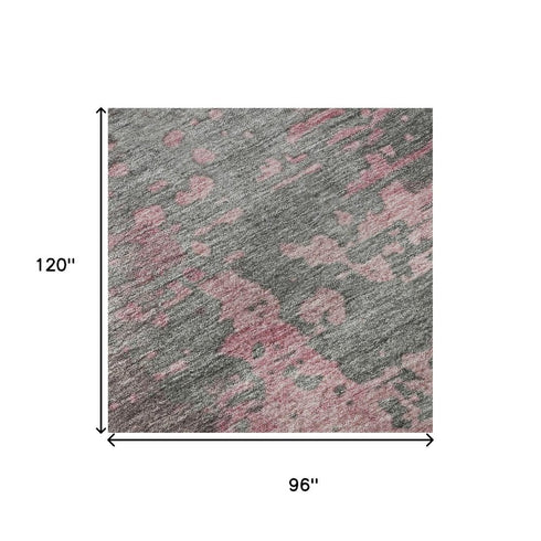 8' X 10' Blush Mauve And Gray Abstract Washable Area Rug With UV Protection