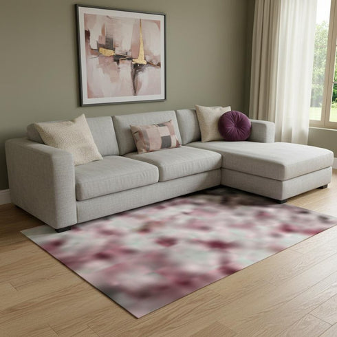 8' X 10' Blush Mauve And Gray Abstract Washable Area Rug With UV Protection
