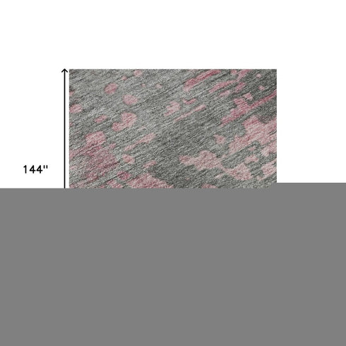 9' X 12' Blush Mauve And Gray Abstract Washable Area Rug With UV Protection