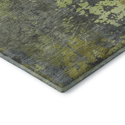 8' X 10' Artichoke Green And Gray Abstract Washable Area Rug With UV Protection