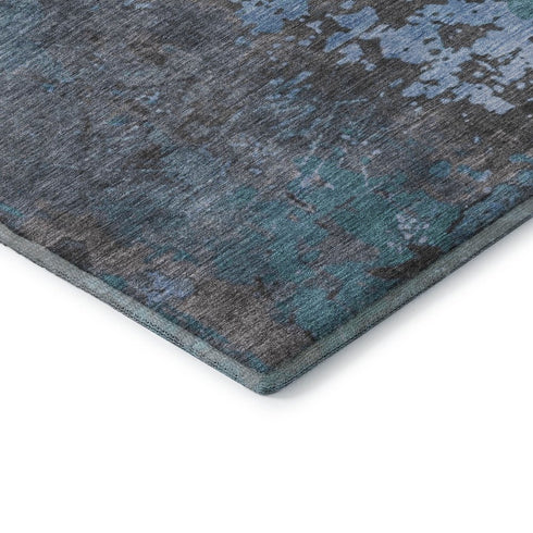 8' Teal Taupe And Blue Abstract Washable Round Rug With UV Protection