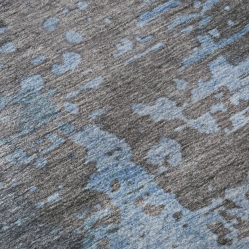 8' Teal Taupe And Blue Abstract Washable Round Rug With UV Protection