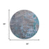 8' Teal Taupe And Blue Abstract Washable Round Rug With UV Protection