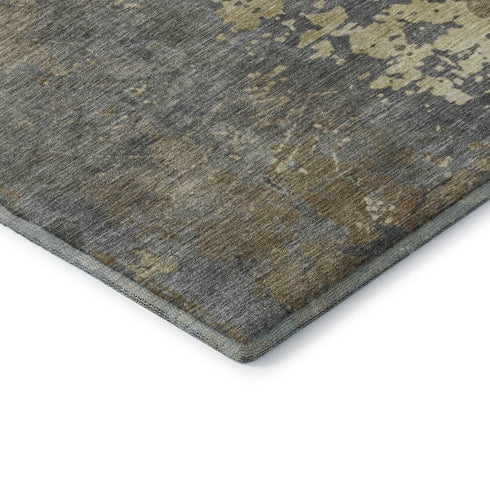 8' Taupe Brown And Gray Abstract Washable Round Rug With UV Protection